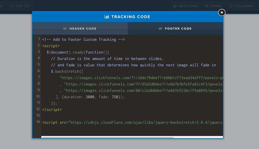 ClickFunnels Footer Tracking Code